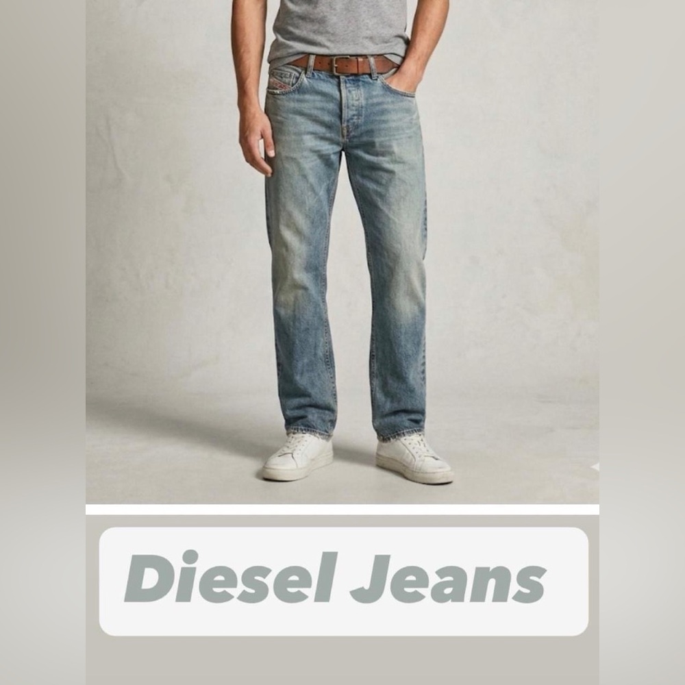 Diesel Men’s Faded Light Blue Straight Jeans